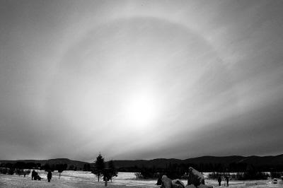 漠河北极村出现日晕(图)